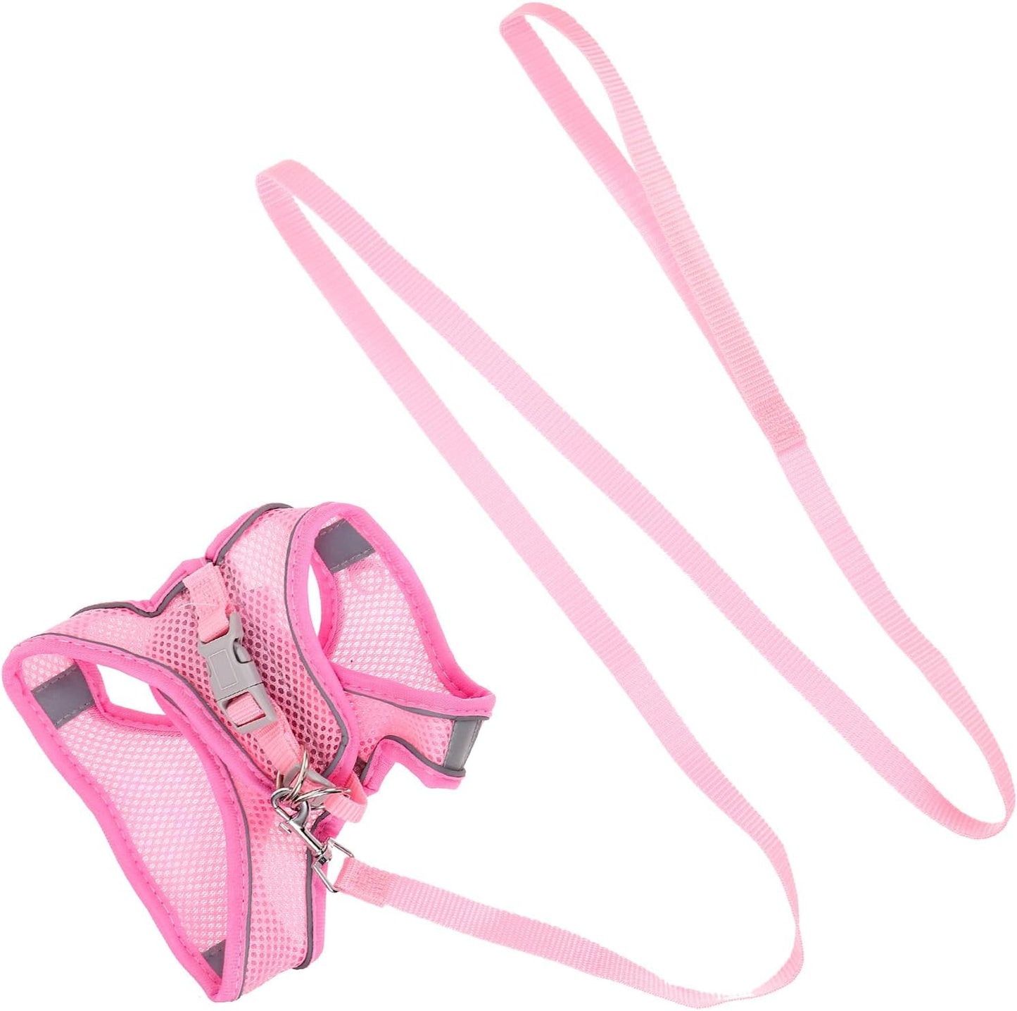 FRCOLOR Breathable Reflective Dog Harness with Leash Soft Mesh Pet Vest for Outdoor Walking One-Hand Operation Lightweight Style Pink S