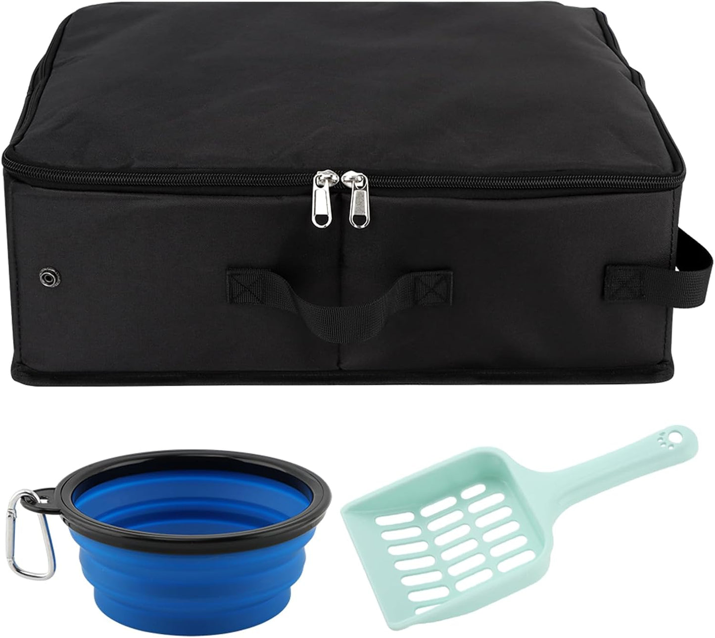 Travel Litter Box for Cats, Portable Litter Box with Scoop & Bowl, Leak Proof,Waterproof Collapsible Carrier for Car, Outdoor, Hotel