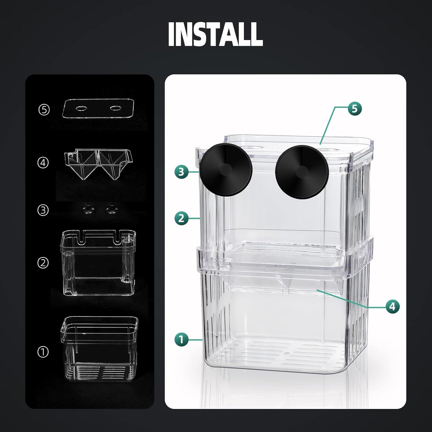 Boxtech Aquarium Fish Tank Hatchery Incubator Breeding Box, Acrylic White Breeder Isolation Divider Hatching Boxes Accessory Small Baby Fishes Shrimp Clownfish Guppy