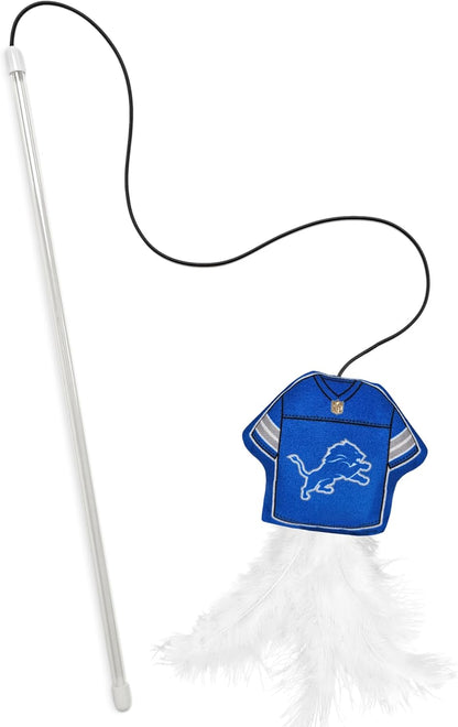 NFL Detroit Lions Cat Toy Wand with Catnip - Team Jersey Shaped Plush Teaser Toy for Cats & Kittens - Interactive Pet Toy for Play & Exercise