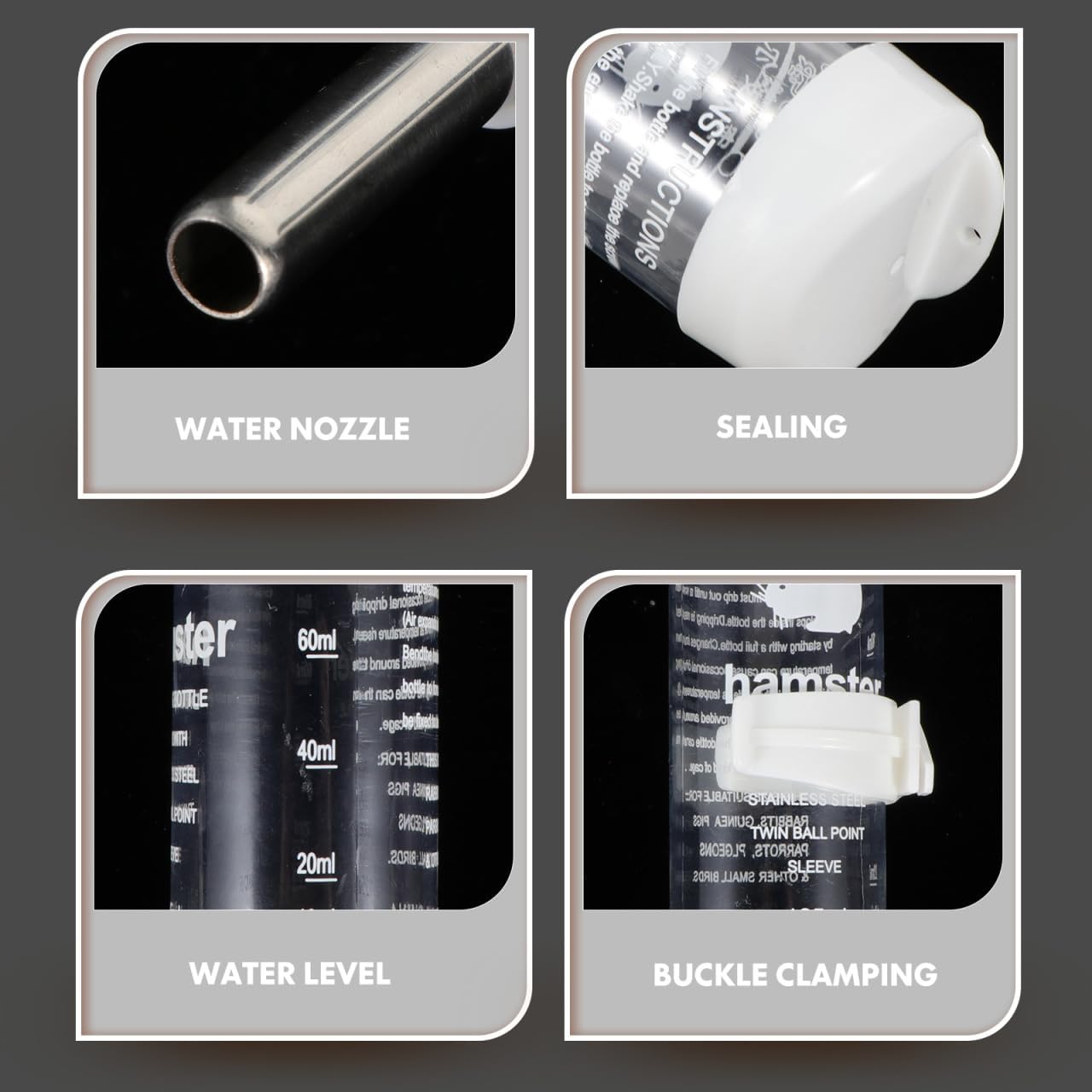 Totority Small Pet Water Bottles 4pcs 125ml Leakproof Roller Ball Drinkers for Hamsters and Puppies, Easy to Clean Nozzle, Secure Fixation, Ideal for Cages and Travel, Perfect for Small Pets