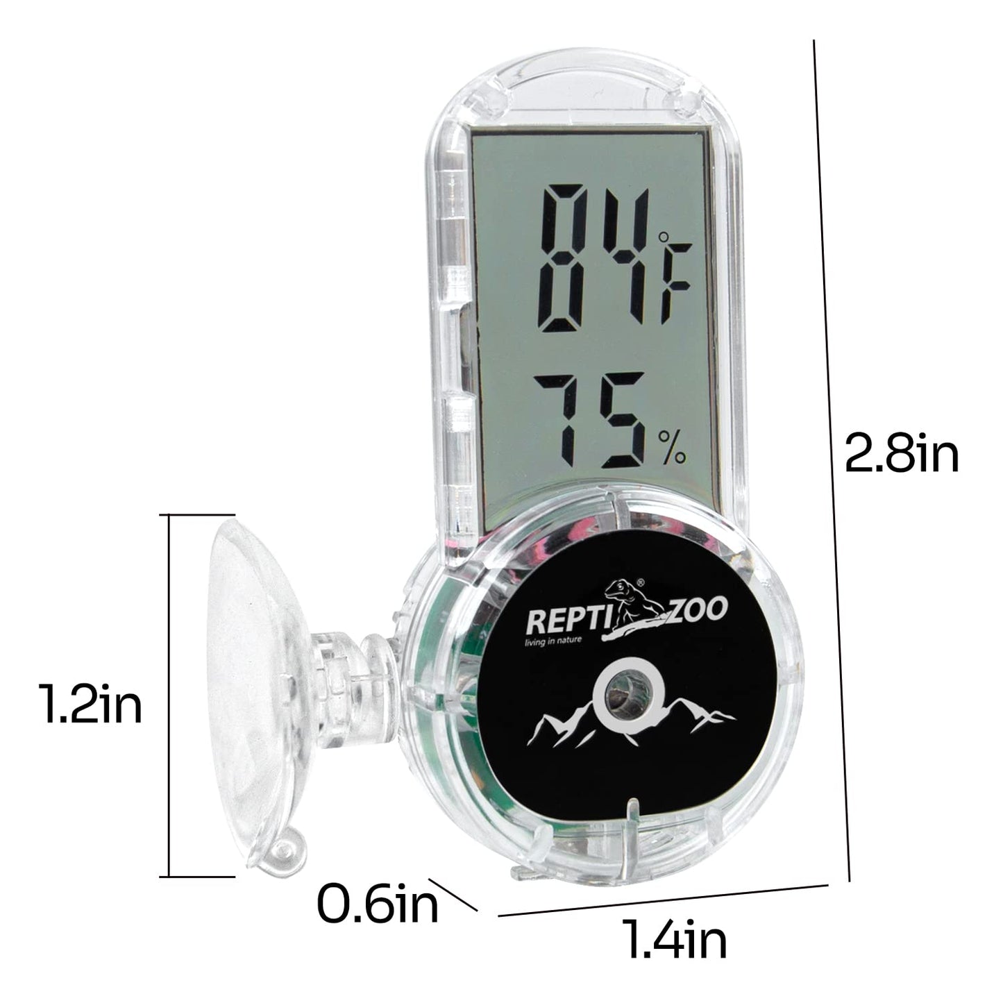 REPTI ZOO Upgraded Reptile Terrarium Thermometer Hygrometer,Digital Pet Temperature and Humidity Gauge with Suction Cup for Reptile Rearing Box Tank,4-Sides Mounting