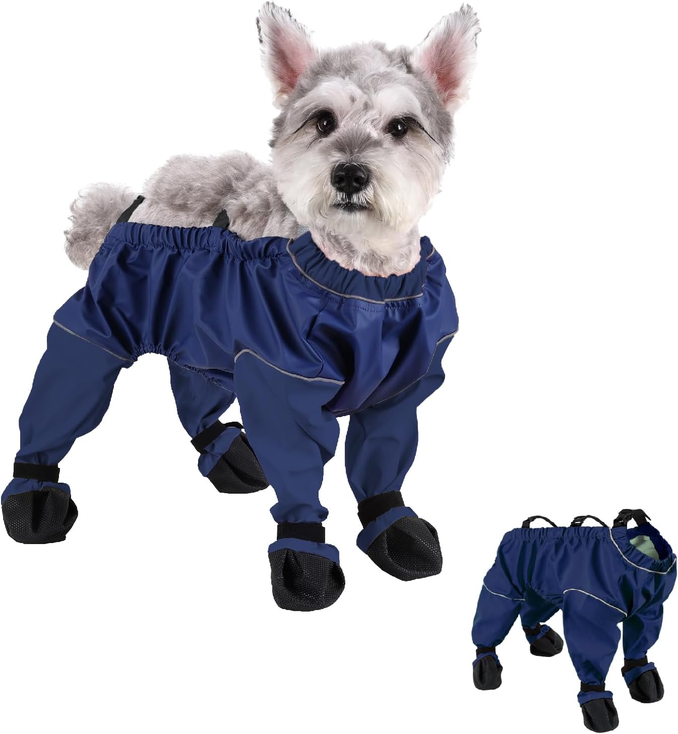 Waterproof Dogs Boots Anti Slip with Reflective Straps, Pets Boots with Suspenders for Snow and Rain Days Small to Medium Dogs, One-Piece Design Paw Protectors for Walking Grassland, Blue (M)