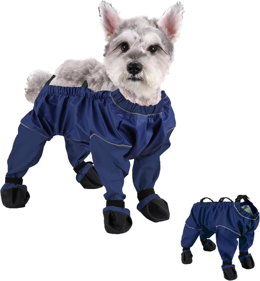Waterproof Dogs Boots Anti Slip with Reflective Straps, Pets Boots with Suspenders for Snow and Rain Days Small to Medium Dogs, One-Piece Design Paw Protectors for Walking Grassland, Blue (M)