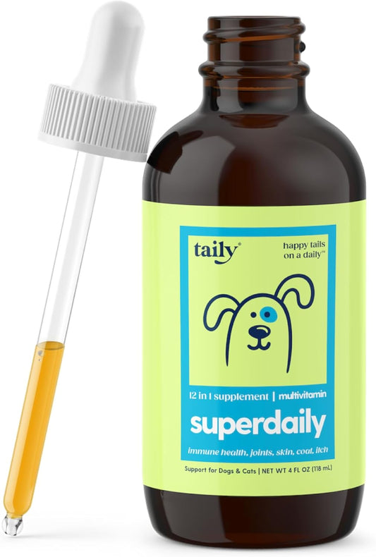 Taily Multivitamin with Liquid Collagen for Dogs and Cats – 12-in-1 Super Daily Formula for Joint, Gut, Allergy, Immune, Skin, Coat, and Urinary Tract Support - Liquid Collagen, Glucosamine for Dogs