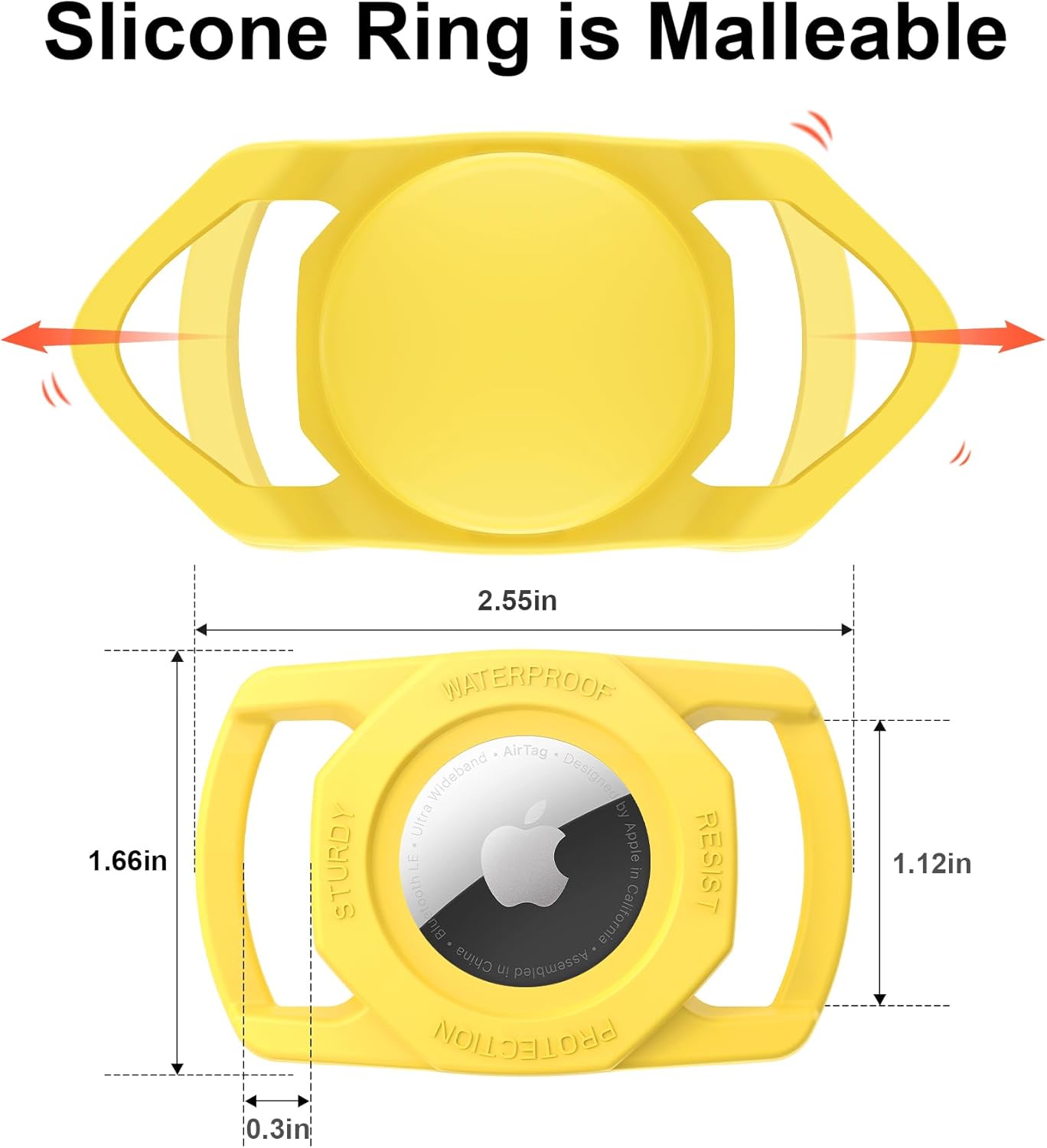 SANKALA Airtag Dog Collar Holder, [1 Pack] Waterproof Airtag Case for Dog Collar, TPU & Silicone Full Body Covered Anti-Lost Apple Air Tag Collar Holder Protective Airtag Case for Pet Collar, Yellow