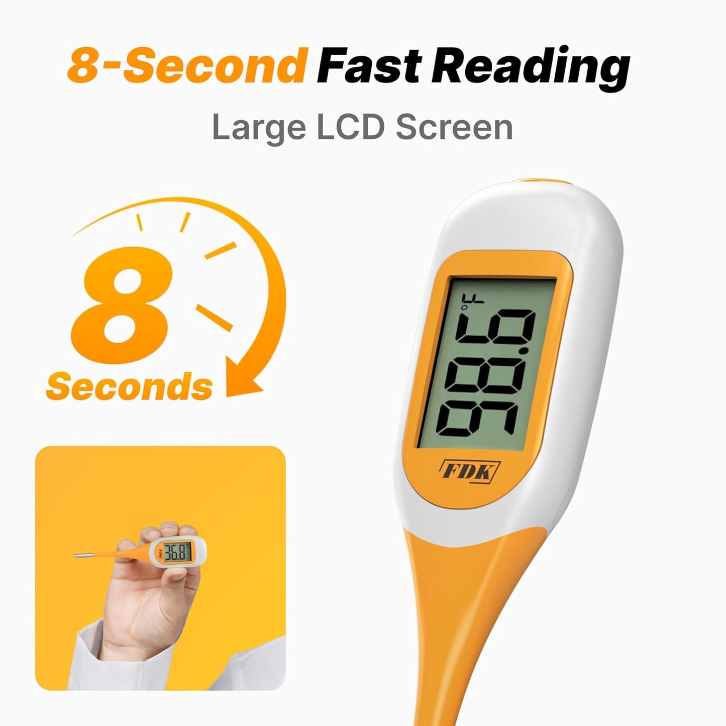Digital Dog & Cat Thermometer for Fever Detection, 8s Fast Reading Pet Rectal Thermometer with Large LCD Screen, Comfortable Flexible Soft Tip Fever Alert °C/°F Switchable