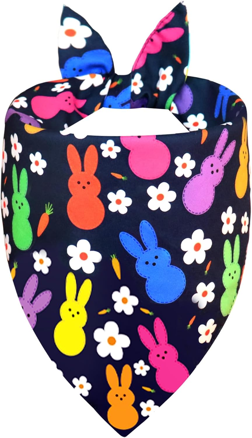 Easter Dog Bandana, Reversible Navy Bunny & Pastel Stripes for Large to X-Large Dogs, Cute Costume Accessory for Spring Gift