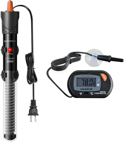 HiTauing Aquarium Heater 25W/50W/100W/200W/300W, Adjustable Knob Fish Tank Heater with Digital Thermometer, Submersible Betta/Turtle Tank Heater for Freshwater and Saltwater Tanks