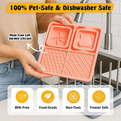 Cat & Dog Lick Mat with Suction Cups - 2-in-1 Silicone Lick Pad & Puzzle Feeder - Pet Food Mat for Anxiety Relief & Boredom - BPA-Free & Dishwasher Safe - Rose
