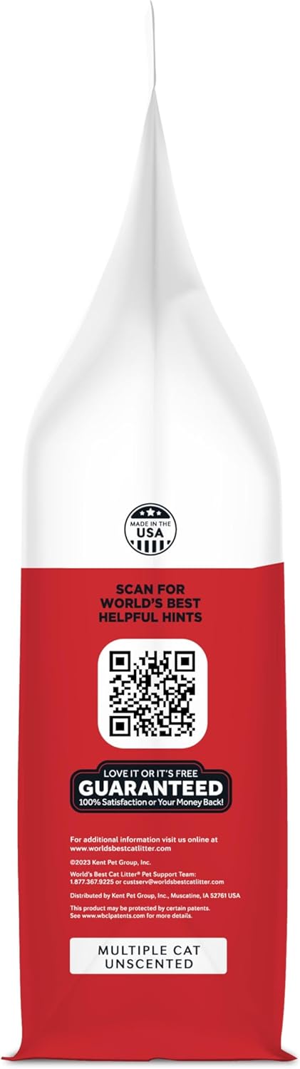 WORLD'S BEST CAT LITTER Multiple Cat Unscented, 15-Pounds - Natural Ingredients, Quick Clumping, Flushable, 99% Dust Free & Made in USA - Long-Lasting Odor Control & Easy Scooping