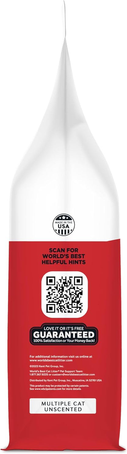 WORLD'S BEST CAT LITTER Multiple Cat Unscented, 15-Pounds - Natural Ingredients, Quick Clumping, Flushable, 99% Dust Free & Made in USA - Long-Lasting Odor Control & Easy Scooping