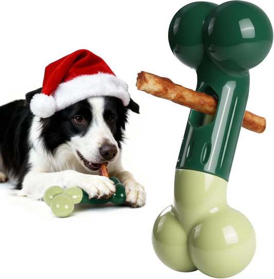 Apasiri Bully Stick Holder for Aggressive Chewers: Indestructible Dog Toy Prevents Choking No More Swallowed Ends, Bacon Flavored Nylon Tough Chew Toy to Keep Them Busy Medium/Large Dogs, Green