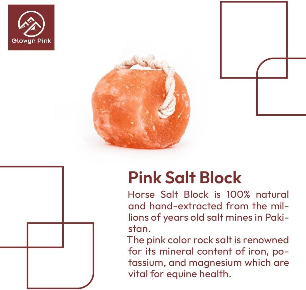 Glowyn Himalayan Salt Lick-Natural Minerals Block on Rope - 4.0 lbs. (6 Packs) - Great for Horses, Cattle, and Live Stock– Long Lasting – Pink Salt Lick