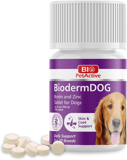 Bio PetActive Dog Zinc and Biotin Supplement Enriched with Omega 3 & Fish Oil | Support Healthy Skin, Coat, Hair and Nail | 500mg Soft Chews Vitamins & Mineral Complex | 75 Tablets