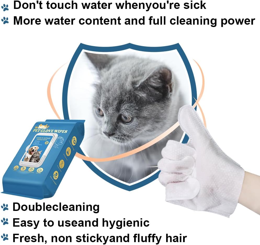 Pet CleaningGlove Wipes for Dogs & Cats, No-Rinse Grooming Wipes, Hypoallergenic Deodorizing Disposable Bathing Wipes,Extra Thick,Perfect for Pet Dry Cleaning,Daily Care and Travel,20 pcs