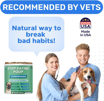 PAWFECTCHEW Coprophagia Deterrent for Dogs & Breath Aid Support - No Poo Chews for Dogs w/Probiotics, Digestive Enzymes Stop Dog Poop Eating - Stool Eating Deterrent - Made in USA - 120 Soft Chews