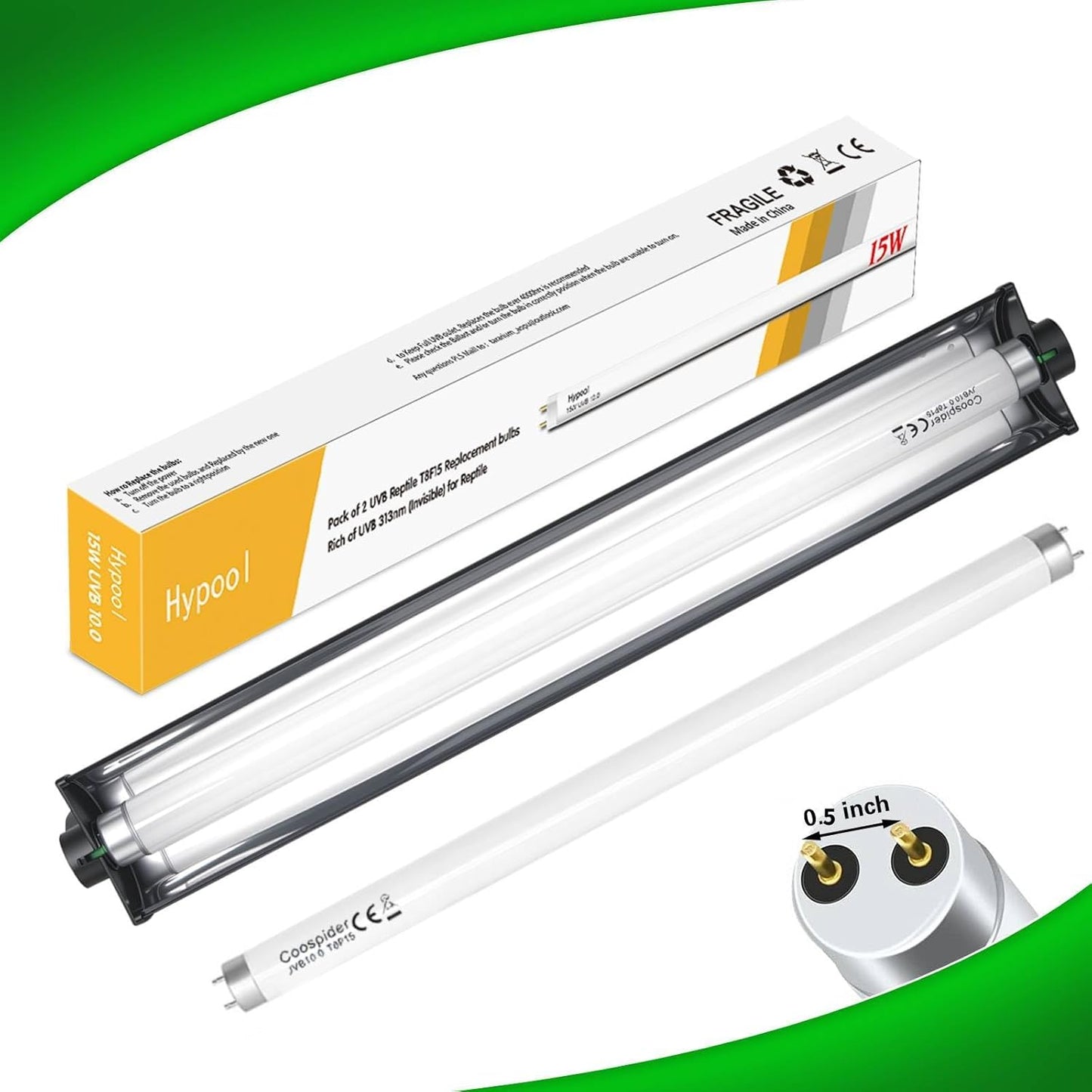 T8 UVB Reptile Light Fixture HO UVB Bulb Lighting Combo Kit with 18 Inch 15 Watt UVB 10.0 Fluorescent Bulb,Reptile Strip Light UVA UVB Desert Lamp Pet Habitat Light for Reptiles Amphibian-T8 15W G13