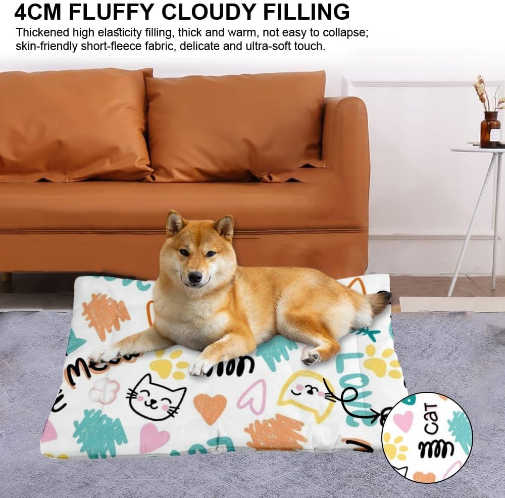 Comfortable Cat Beds with Anti-Slip Bottom, Cute Cats Puppy Supplies Chew Proof Crate Pad Orthopedic Dog Bed Comfy Dog Mattress for Indoor& Outdoor Sofa Cars, Machine Washable 24 X 18 Inch