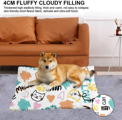 Comfortable Cat Beds with Anti-Slip Bottom, Cute Cats Puppy Supplies Chew Proof Crate Pad Orthopedic Dog Bed Comfy Dog Mattress for Indoor& Outdoor Sofa Cars, Machine Washable 24 X 18 Inch