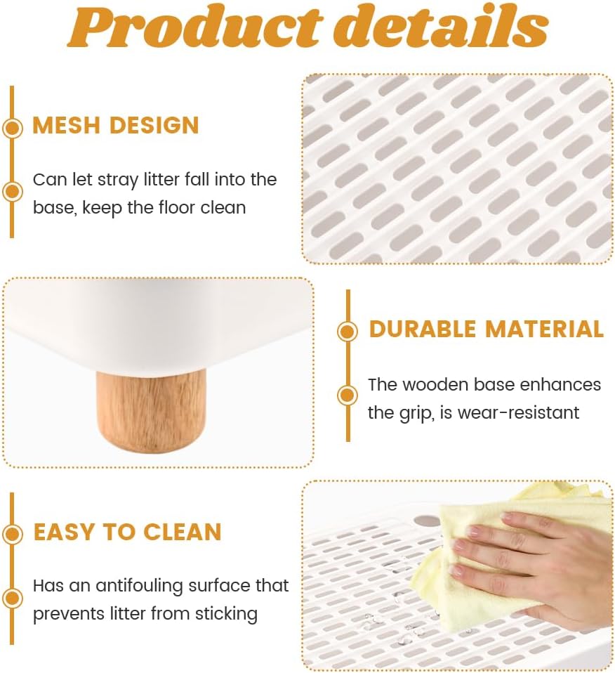 Cat Litter Box Ramp,Litter Box Step Mat with Filt er Function,Wooden Base No n-Slip Cat Ramp Reduces Tracking,for Automatic Litters Boxes,Kittens & Senior Cats (30 * 20.7 * 9cm,Color:White)