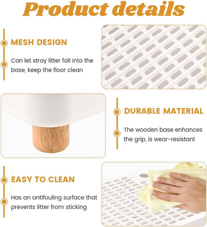 Cat Litter Box Ramp,Litter Box Step Mat with Filt er Function,Wooden Base No n-Slip Cat Ramp Reduces Tracking,for Automatic Litters Boxes,Kittens & Senior Cats (30 * 20.7 * 9cm,Color:White)