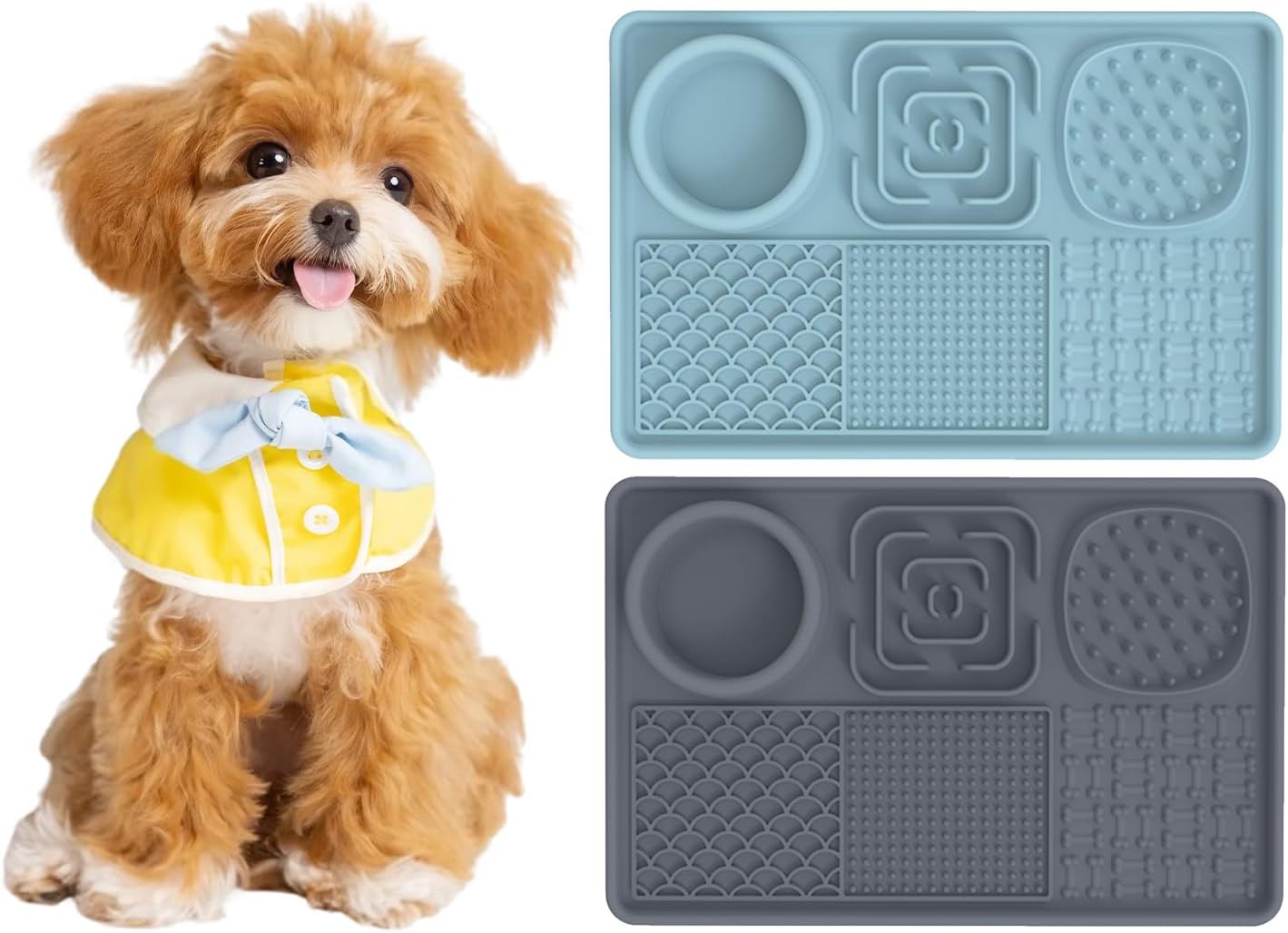 Pet Slow Feeder Licking Mat, 6-in-1 Multifunctional Bowl for Dogs & Cats, Food-Grade Silicone, Non-Slip Suction Cup，for Small & Medium Breeds (Blue)