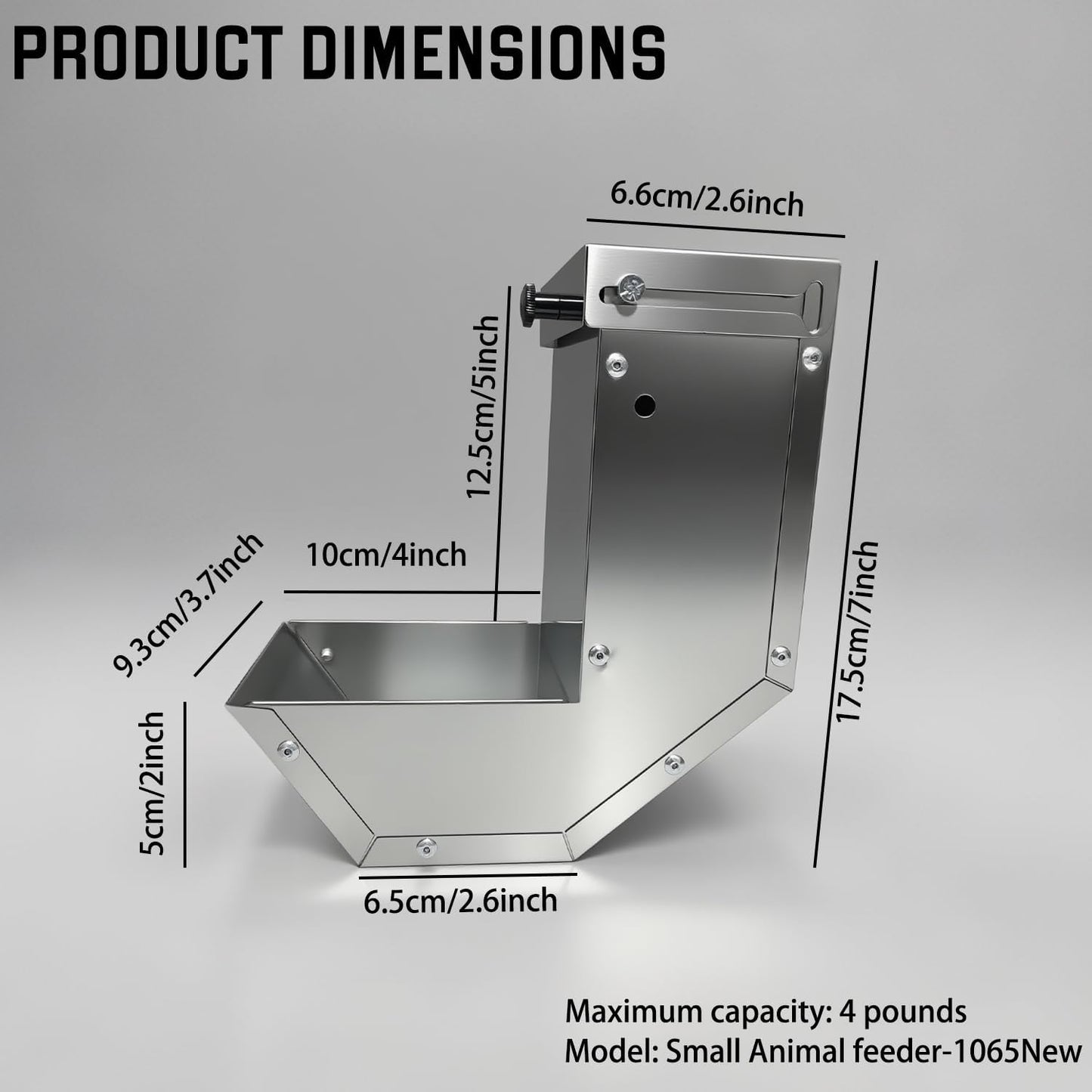 Rabbit Feeder - Small Animal Stainless Steel Gravity Feeding Trough with Lid, Outdoor Durable Cage Feeder Holds Several Days' Food (4 Inch/1.5Lbs)