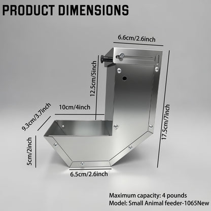 Rabbit Feeder - Small Animal Stainless Steel Gravity Feeding Trough with Lid, Outdoor Durable Cage Feeder Holds Several Days' Food (4 Inch/1.5Lbs)