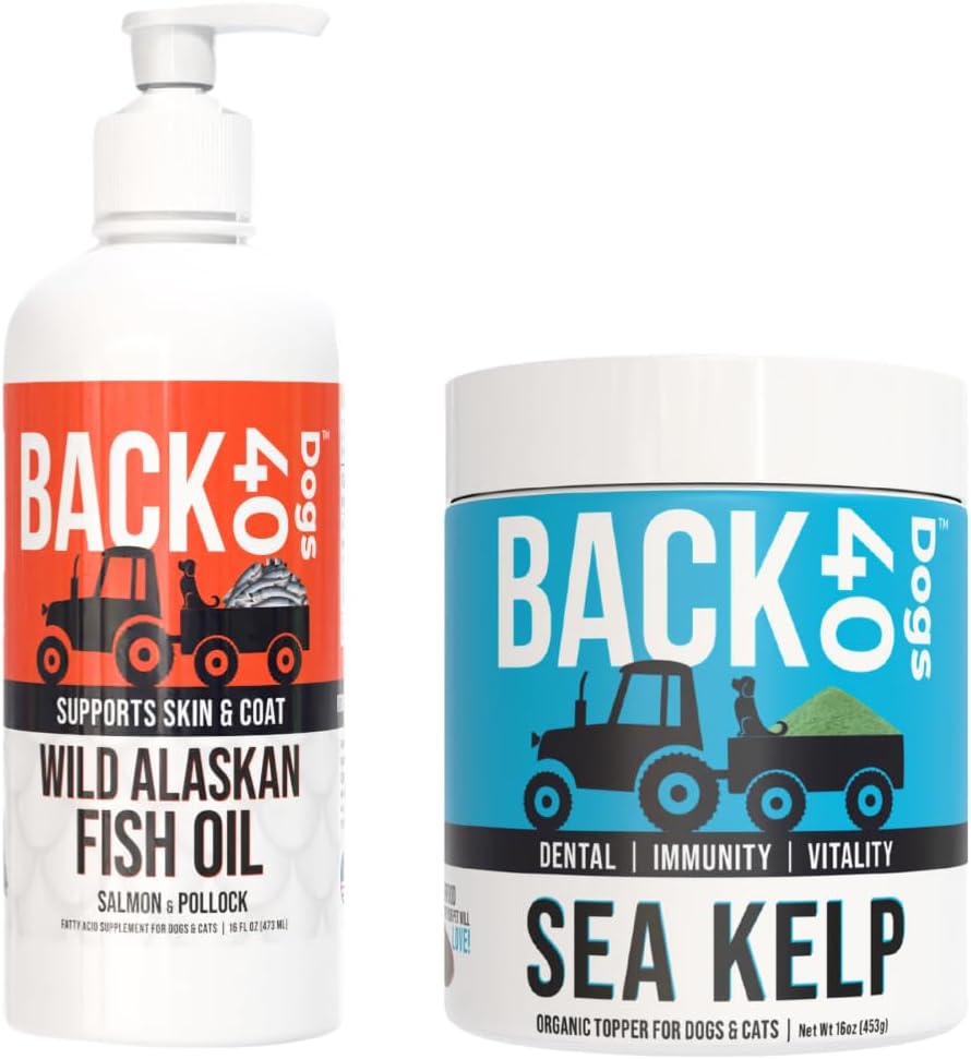 BACK 40 Dogs Kelp Powder Multifunctional Supplement (453g) and Wild Alaskan Fish Oil (473 ml) - Supplements for Optimal Pet Health