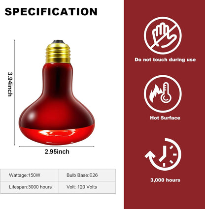 MIXJOY 150W Infrared Heat Lamp Bulbs, 2 Pack Reptile Infrared Heat Emitter Red Heat Lamp Bulbs Infrared Basking Light Bulbs for Reptiles, Bearded Dragon, Lizard, Tortoise, Chickens, Pets