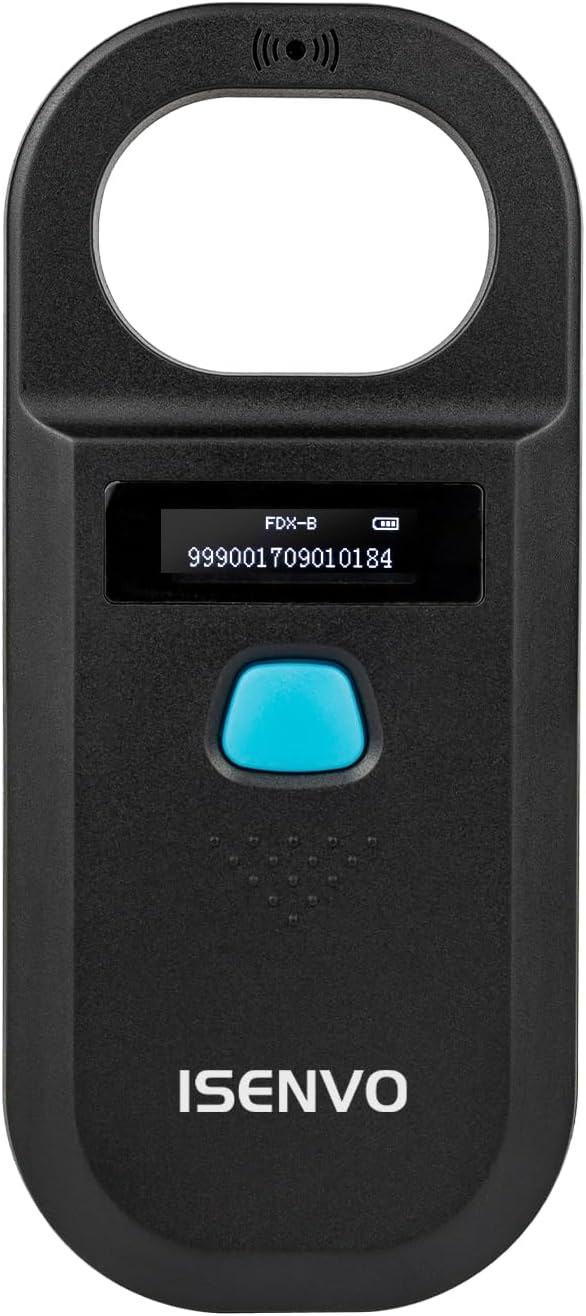 Pet Microchip Scanner Rechargeable RFID EMID Micro Chip Reader Scanner 134.2kHz 125kHz 15 Digits Pet Chip ID Scanner for Animal/Pets/Pigs/Dogs/Cats (190A)