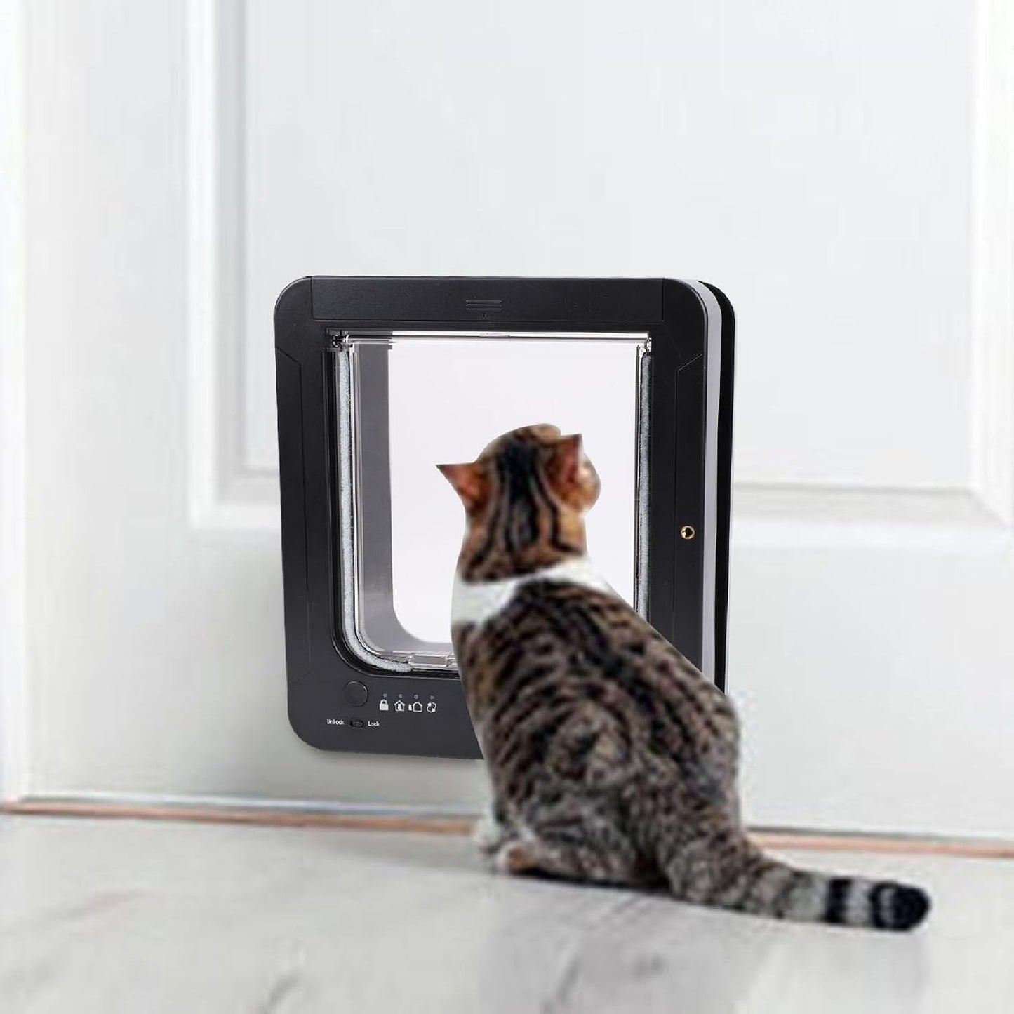 Smart Cat Door for Interior & Exterior, Smart Automatic Sensor Cat Flap Pet Door Collar Activated Kitten Entry with Remote Control