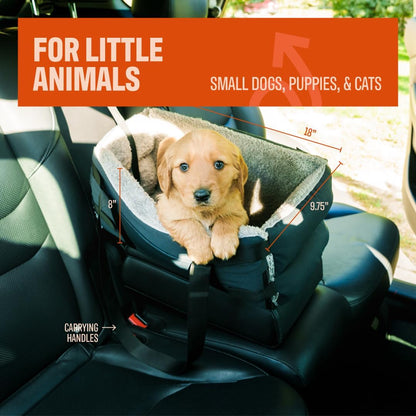 Center Console Dog Seat for Small Dogs & Cats | Pet Car Seat with Safety Strap & Cushion | Portable Middle Console Dog Bed | Secure Travel Booster Seat by Carver Park