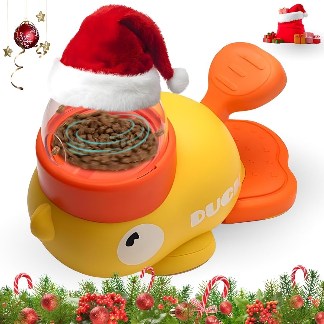 Dog Interactive Treat Dispenser Toy - Anti-Slip Duck Slow Puzzle Feeder for Dogs & Cats - 3 Challenge Lids for IQ Training, Mental Enrichment for Small, Medium & Large Dogs