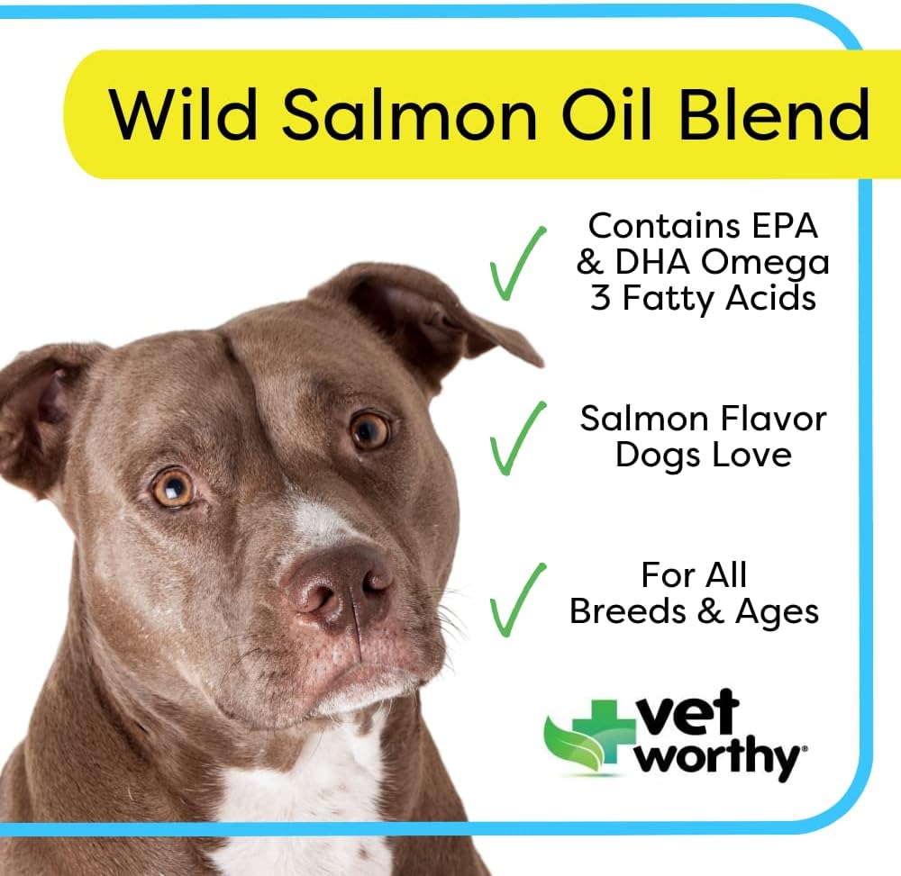 Vet Worthy Wild Alaskan Salmon Oil Blend for Dogs - Dog Supplement to Support Healthy Skin and Beautiful Coat - Fish Oil Supplement with EPA, DHA, and Omega 3 Fatty Acids - Salmon Flavor, 8oz