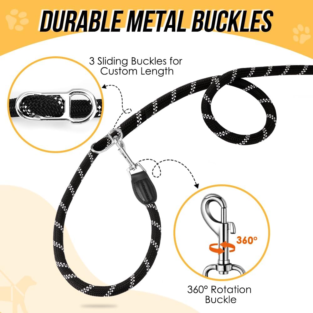 Lukovee Hands Free Dog Leash, 10FT Adjustable Training Lead 1/2 Inch Nylon Heavy Duty Lead No Pull for Large Medium Dogs, Tangle Free Reflective Waist-Leash for Walking Running, Black