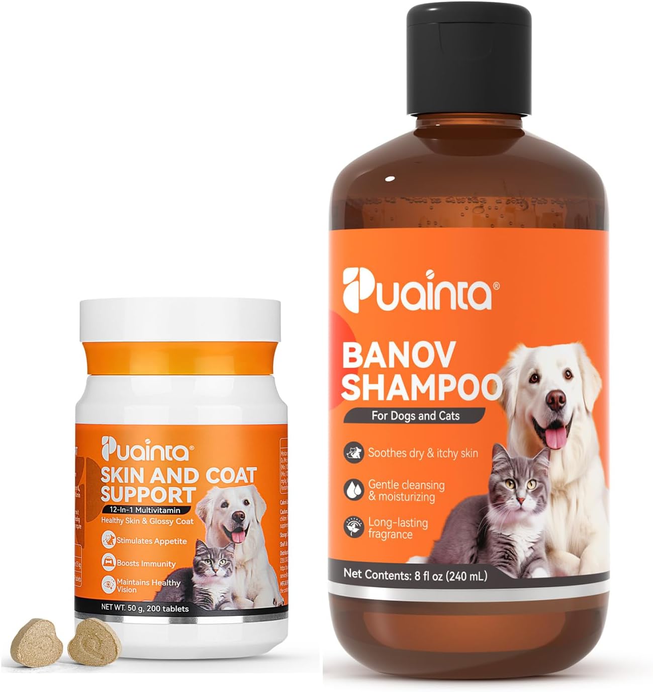 Dog Shampoo for Itchy Skin Relief, Hypoallergenic, Daily Use or Skin Conditions and Dog 12-in-1 Multivitamin for Skin & Coat Support