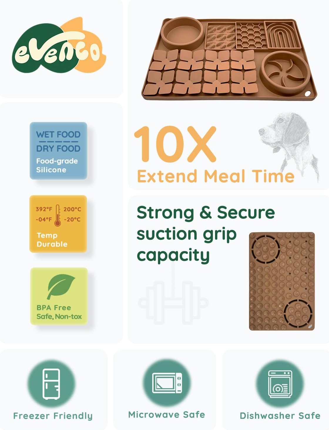 Slow Feeder Bowl Bundle: Brown 4in1 Licking mat (15.75" x 10.5" x 1.2") + Green Starry Sky Feeder (4.3" x 2.9"), Silicone Lick mat with Suction Cups for Slow Eating and Keep Busy