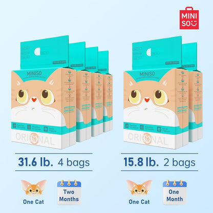 MINISO Clumping Cat Litter, Tofu+Bentonite+Cassava, Odor Control, Rapid Clumping, Water Absorbent and Toilet Flushable, Multi-Cat, Original Style, 31.6lb (4 Pack of 7.9lb Bags)