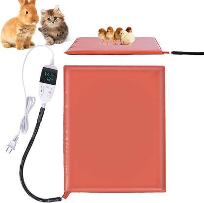 Small Animal Heating Pad, Heating Pad for Chicken, Rabbits, Guinea Pigs, Dog, Cat, Reptile, Poultry Heated Mat Chick Brooder Waterproof Adjustable Temperature & Timer (12.5 x 15.7in)