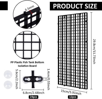 BENECREAT 12 Pcs Plastic Fish Tank Divider with 24 Suction Cups, 11.7x5.9 Inch Aquarium Isolation Grid Board for Separating Different Fish, Black