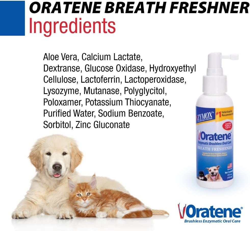 Zymox Oratene Brushless Oral Care Breath Freshener for Dogs and Cats, 4oz