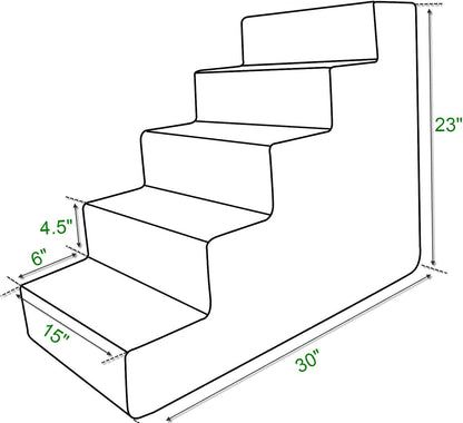 Best Pet Supplies Dog Stairs & Steps - Foam Steps for Small Dogs & Cats, Non-Slip Indoor Balanced Pet Step Support, Dog Ramp, No Assembly, Paw Print on Beige, 5-Step (22.5-inch Height)