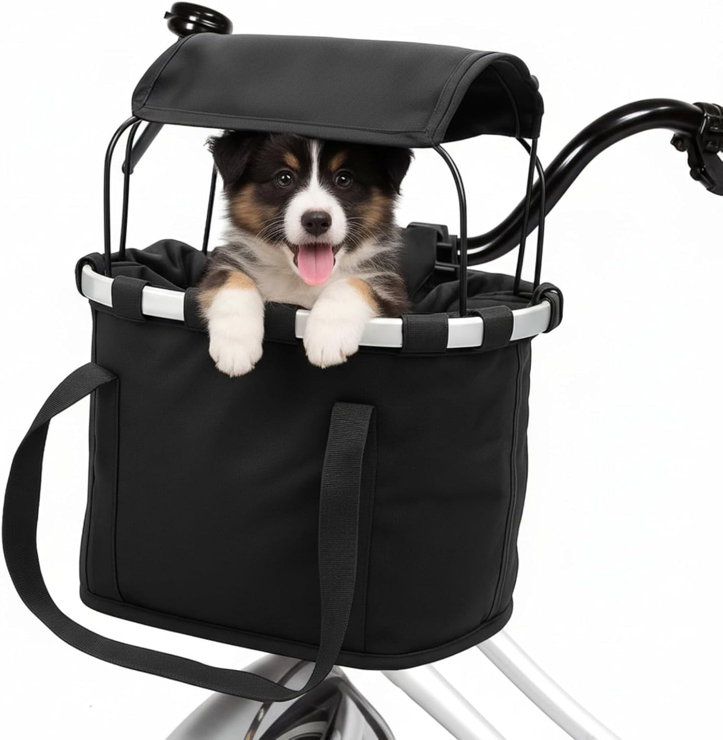 11lbs Dog Bike Basket with Sun Shade Removable Small Pet Cat Dog Carrier Quick Release Bicycle Handlebar Front Basket Detachable Cycling Picnic Bag for Commuting Shopping Camping