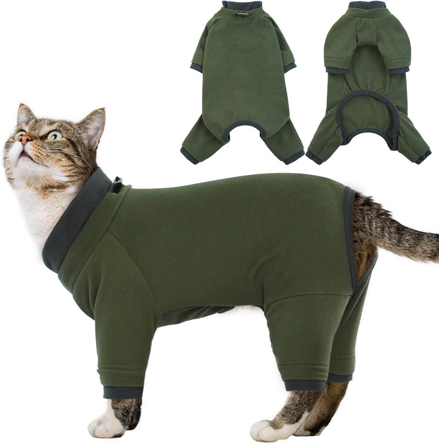 Sticky Cat Clothes Stretchy, Sphynx Hairless Sweater & Pajamas for Cats only, Soft Cat Onesie for Cats After Surgery Female Male & Hair Loss Prevention, Green XS