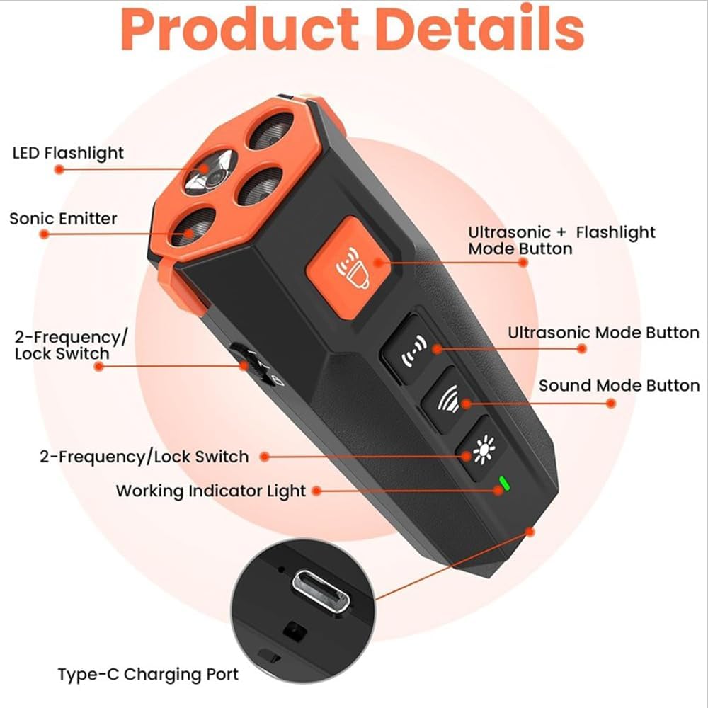 Anti Barking Device, 3X Emitter Power with 3X Stronger Coverage Most Effective Dog Bark Deterrent, Most Effective Training, User-Friendly, Dog Whistle to Stop Barking, Barking Silencer, Rechargeable