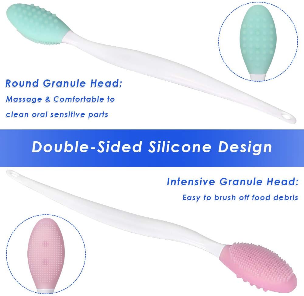 Dog Toothbrush, 4 Packs Silicone Pro Double-Sided Soft Comfort Gentle Dental Brushes Set Kit with 5.7 inches Curved Long Handle for Puppy Small Medium Dogs Cats Most Pet (Set 1)