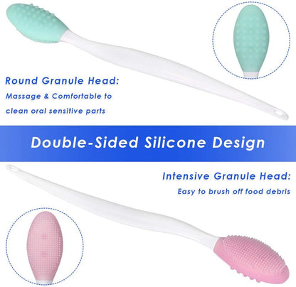 Dog Toothbrush, 4 Packs Silicone Pro Double-Sided Soft Comfort Gentle Dental Brushes Set Kit with 5.7 inches Curved Long Handle for Puppy Small Medium Dogs Cats Most Pet (Set 1)