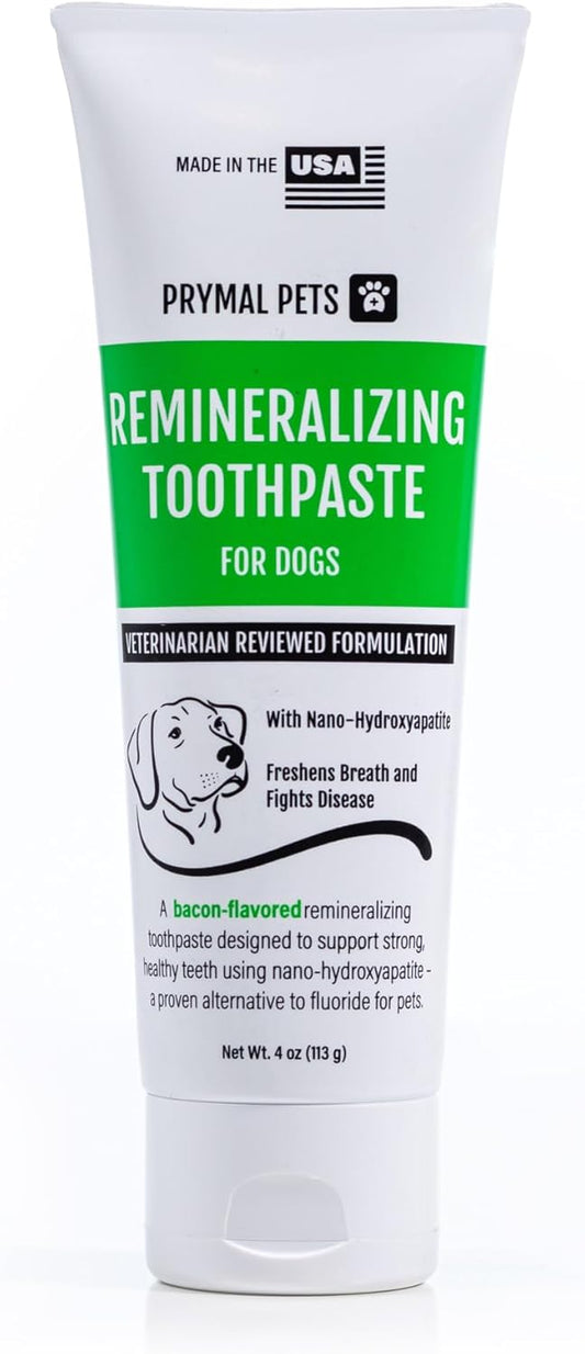 Remineralizing Dog Toothpaste with Nano-Hydroxyapatite – Bacon Flavor, Fluoride-Free & Safe to Swallow, Veterinarian Reviewed, Made in USA, Fights Plaque & Freshens Breath (4 oz)